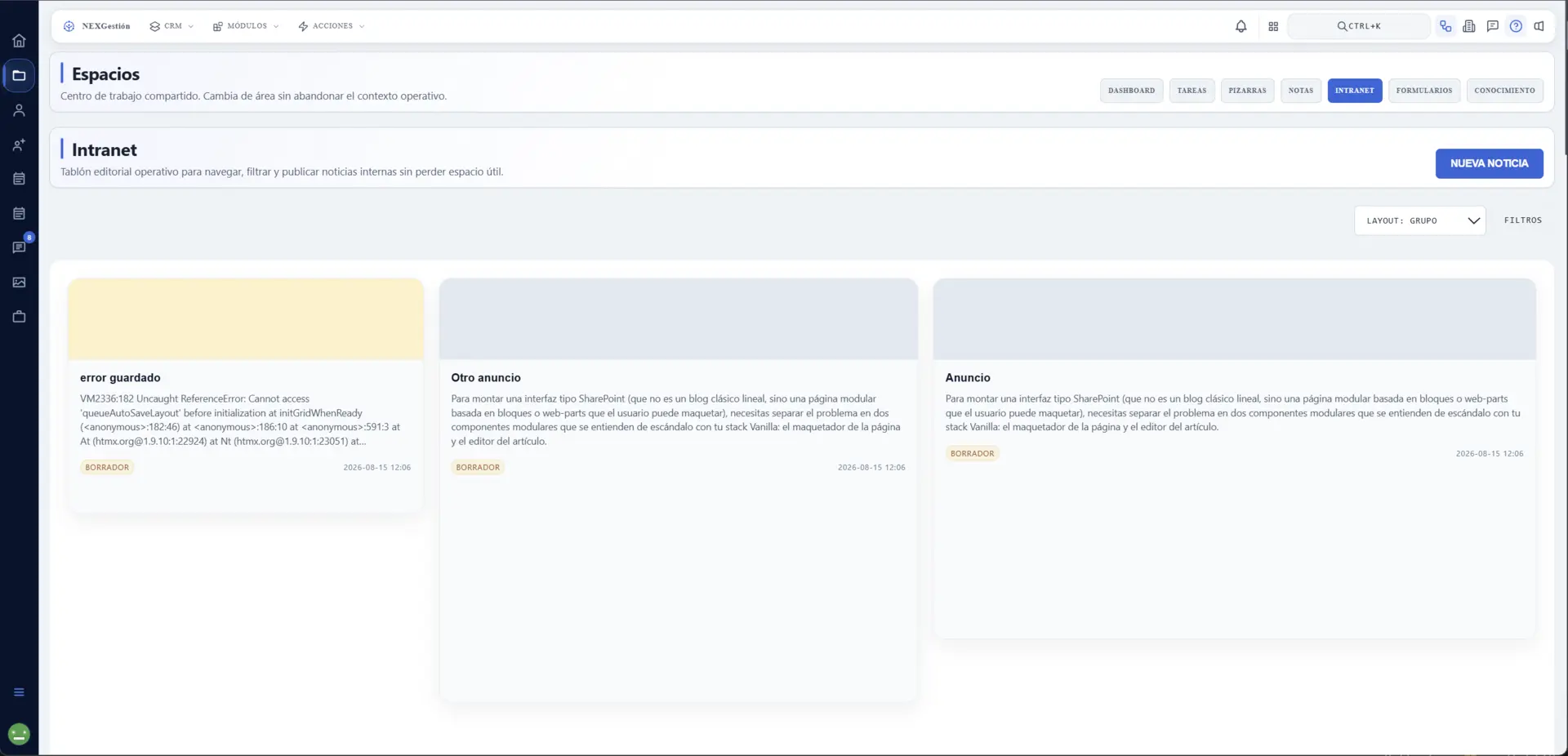 Listado de publicaciones de la Intranet